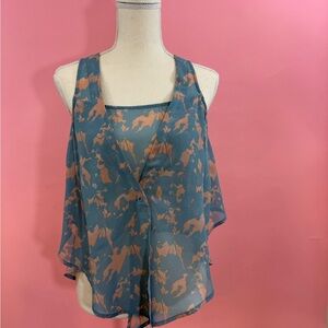 Women's Blue and Peach Sleeveless Top